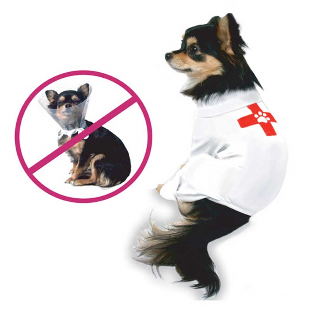 Hunde-OP-Anzug, weiß mit rotem Kreuz, 3XL