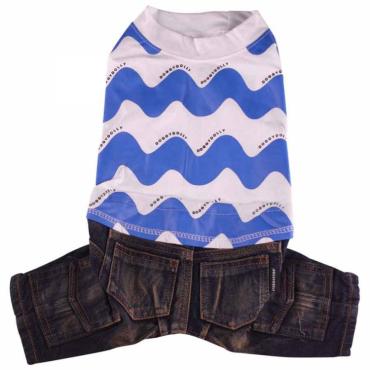 Doggydolly Jeans Hundekombi Wellen blau-weiÃ