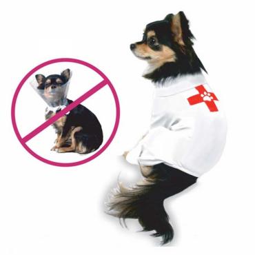 Hunde-OP-Anzug, weiß mit rotem Kreuz, S