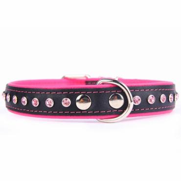 Lederhalsband Strass schwarz-pink 60x2,5