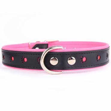 Lederhalsband Reflektorpfote schwarz-pink 60x2,5