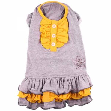 Doggydolly Hundekleid mit RÃ¼schen grau-gelb